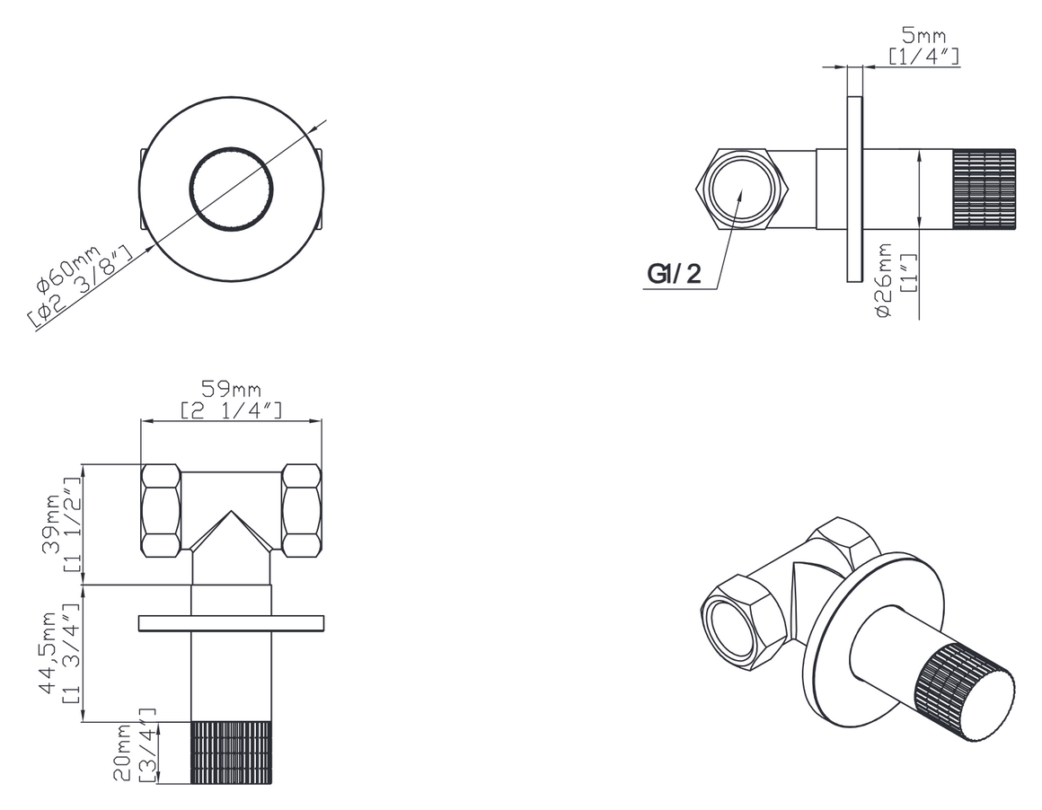 Aloni Stria inbouw bidetkraan technische tekening
