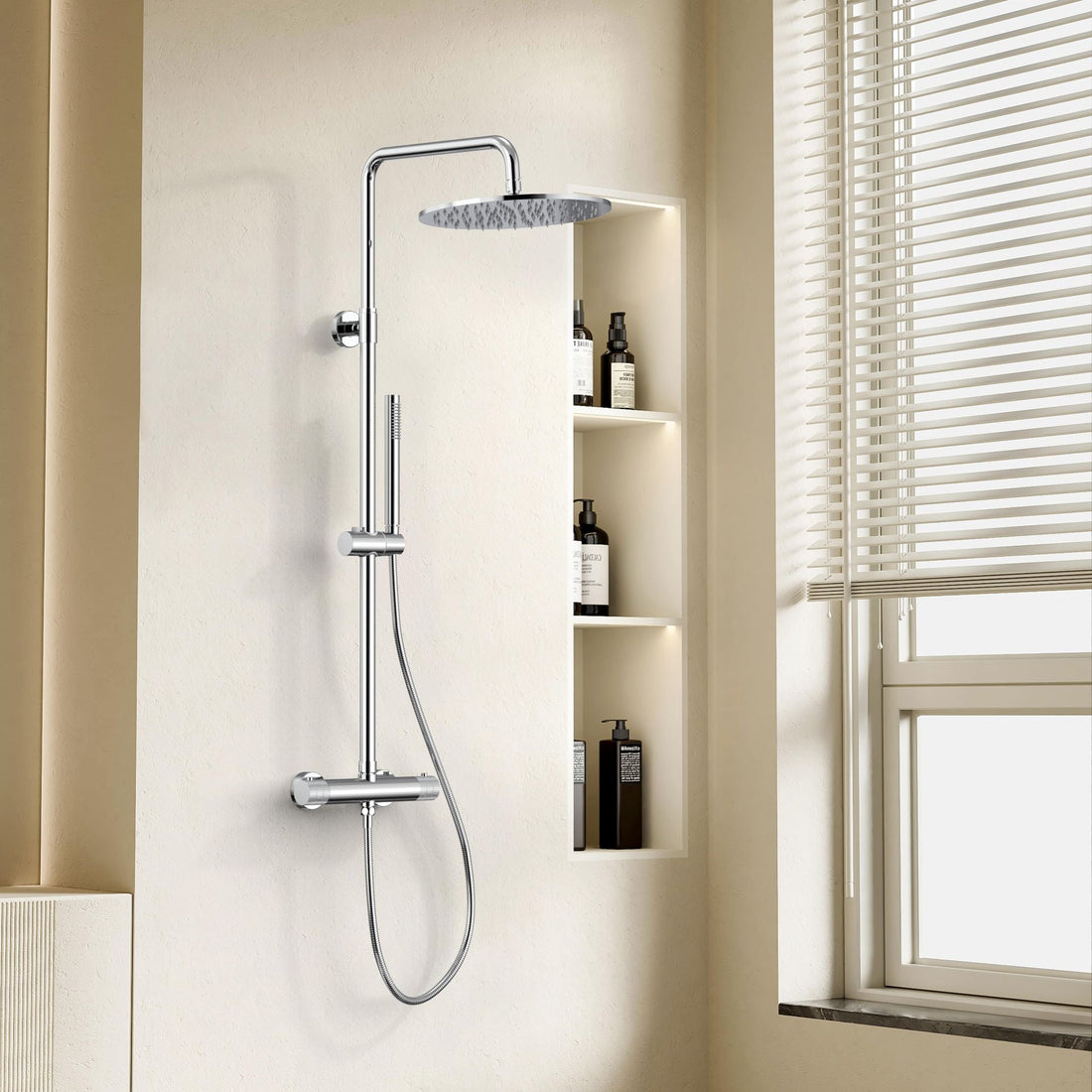 Aloni Stria regendoucheset thermostatisch chroom sfeerfoto