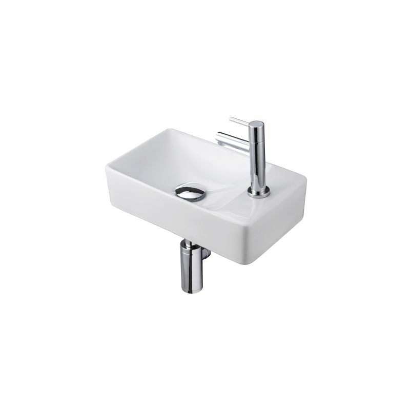 ALONI ESSI FONTEINSET COMPLEET - MET FONTEIN RECHTS, KRAAN, AFVOERPLUG EN SIFON - GLANZEND WIT - CHROOM - detailafbeelding