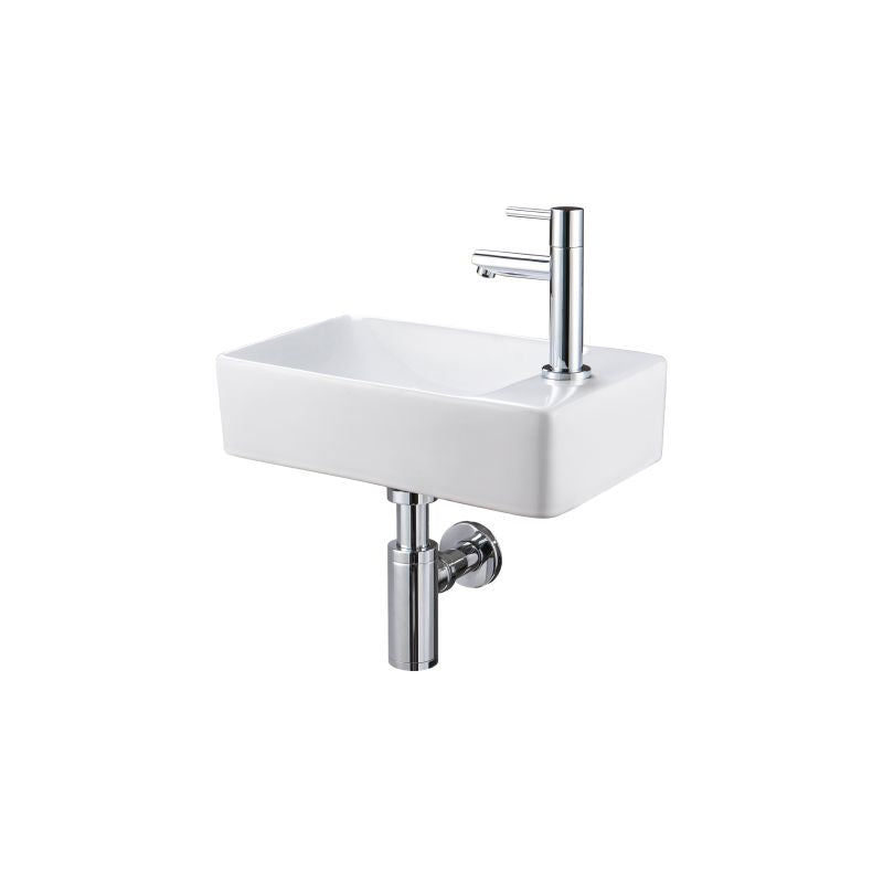 ALONI ESSI FONTEINSET COMPLEET - MET FONTEIN RECHTS, KRAAN, AFVOERPLUG EN SIFON - GLANZEND WIT - CHROOM - detailafbeelding