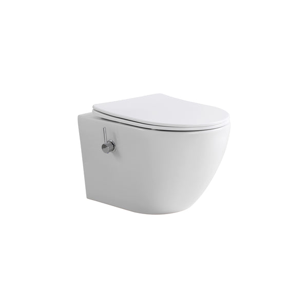 ALONI Pro Hangtoilet met Bidet - Tornado Flush - Randloos - met bidetkraan koud en warm water - met Zitting - 52,5CM - Glanzend Wit