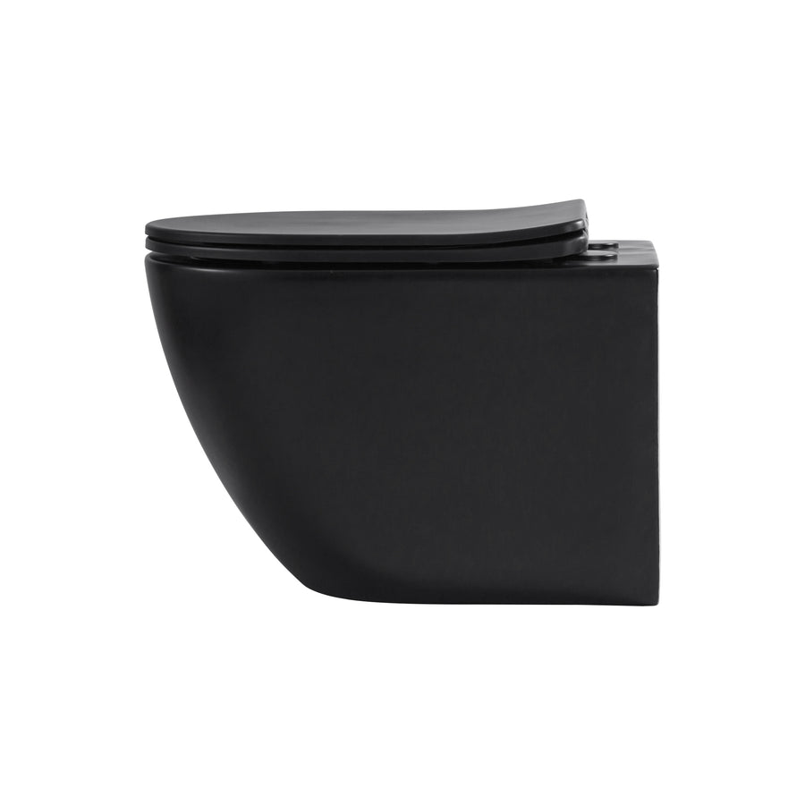 ALONI Pro Hangtoilet - Tornado Flush - Randloos - met Zitting - Duroplast - Soft Close - quick release - Compact 49 Cm - 36X32X49 Cm - Mat Zwart