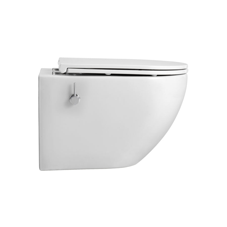 ALONI Pro Hangtoilet met Bidet - Randloos - met bidetkraan koud en warm water - met Zitting - 52,5CM - Glanzend Wit