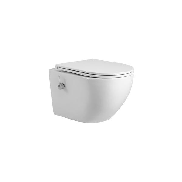 ALONI Pro Hangtoilet met Bidet - Randloos - met bidetkraan koud en warm water - met Zitting - 52,5CM - Glanzend Wit