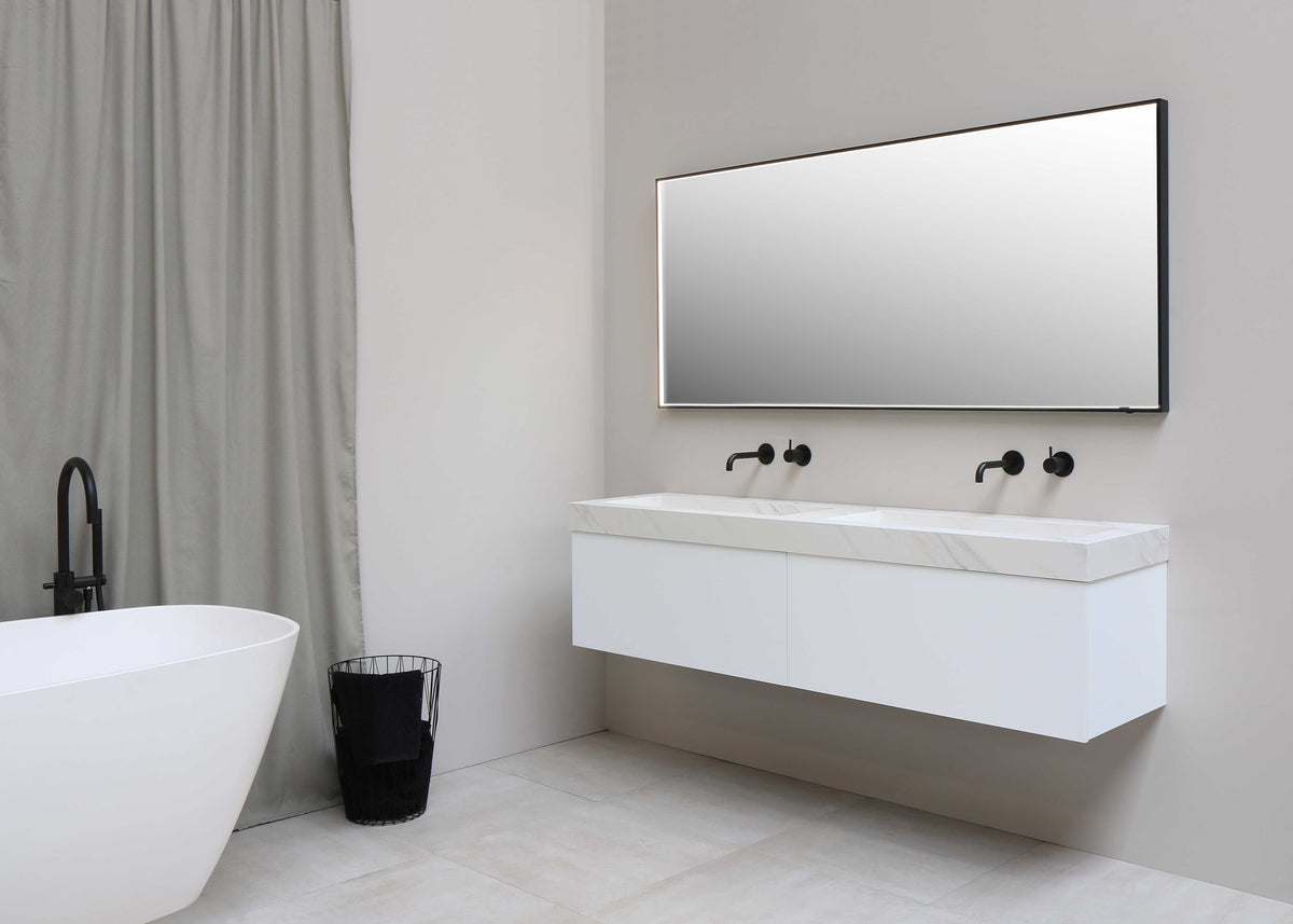 INK Pitch dubbele wastafel Calacatta mat 180 cm - sfeerbeeld badkamer