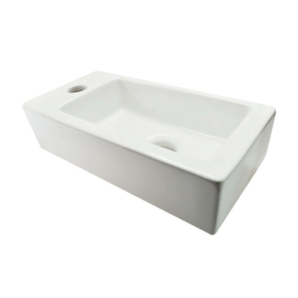 Rhea Mini Fontaine Rectangulaire Fonte en Fonte 36x18x9 cm Céramique Blanche Wiesbaden (Sortie d'eau Gauche)
