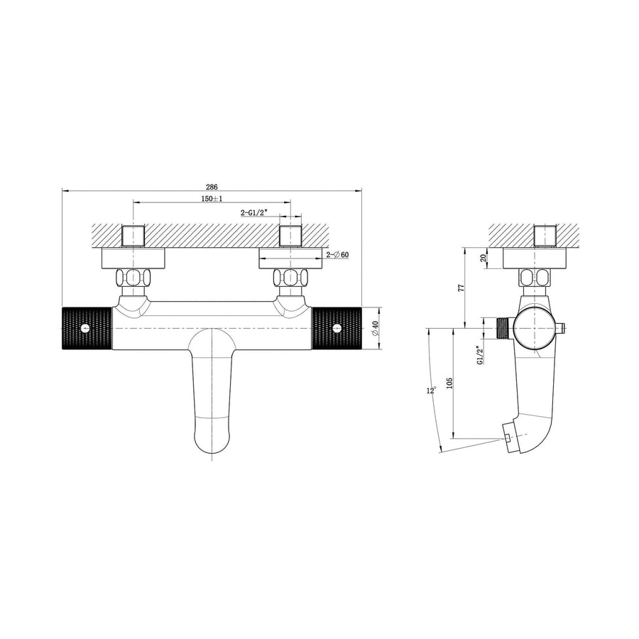 Ribbd Thermostatische Badmengkraan Wiesbaden Middenafstand 15 cm Geborsteld Staal