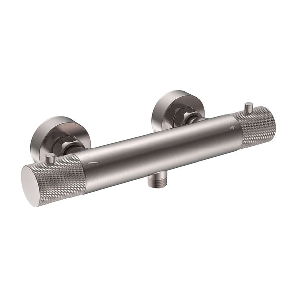 Mitigeur thermostatique de douche cannelé Wiesbaden en acier brossé