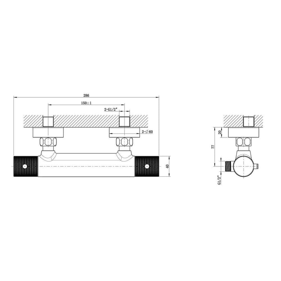 Ribbd thermostatische douchemengkraan hartafstand 15 cm gunmetal PVD