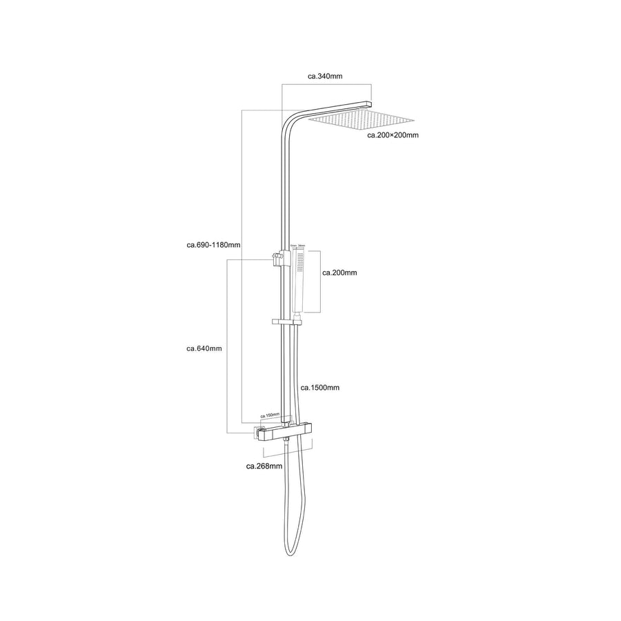 Rombo Eco Twenty Regendouche Wiesbaden met thermostaatkraan 20 cm, opbouw in mat zwart