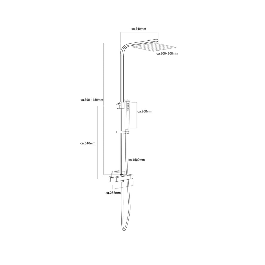 Rombo Eco Twenty Regendoucheset Wiesbaden Opbouw met Thermostaatkraan 20Cm in Chroom