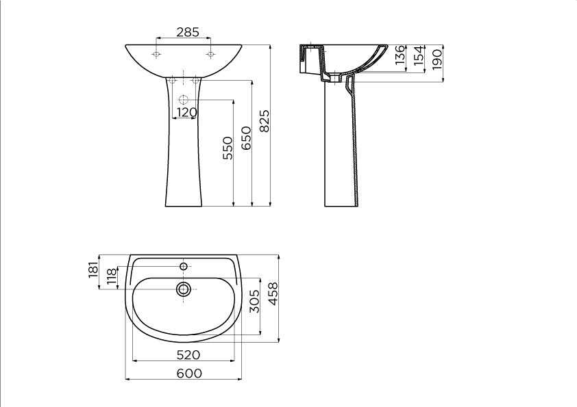 Creavit Loop SD060-00CB00E-0000 glanzend wit - technische tekening