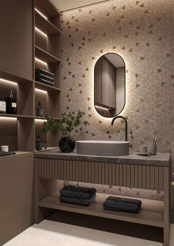 Ovaal-Rechthoekige Spiegel in PVD Geborsteld Gun Metal met Rondom Indirecte LED Verlichting - Hipp Design