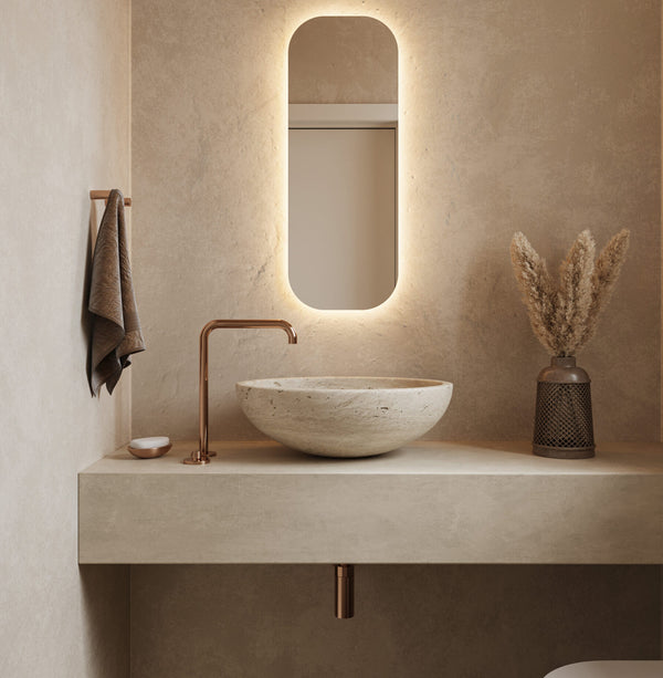 Toiletspiegel met Afgeronde Hoeken en Met Indirecte LED Verlichting Rondom - Hipp Design