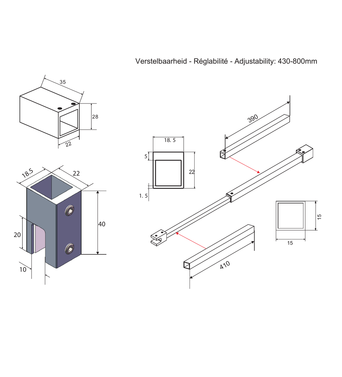 Aloni STE003-RVS geborsteld RVS - technische tekening