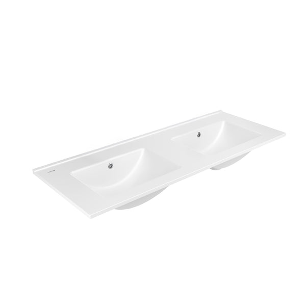 Su Wastafel - 2 Wasbakken - zonder Kraangaten - Keramiek - 121 × 46 cm - Glanzend WIT