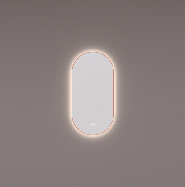 Hipp Design SPV 14900 KOP ovaal-rechte spiegel koper met indirecte kleurenwissel verlichting en verwarming
