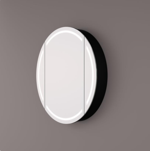 Hipp Design SPK 81000 ronde spiegelkast in mat zwart met LED baan rondom en spiegelverwarming