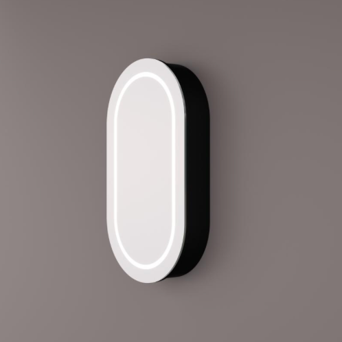 Hipp Design SPK 91000 ovaal rechte spiegelkast in mat zwart met LED baan rondom en spiegelverwarming