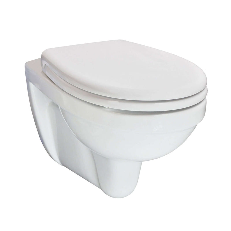 Trevi Wand-WC verkürzt Kiwa mit Menir Toilettensitz Softclose und Quick Release Glanz Weiß
