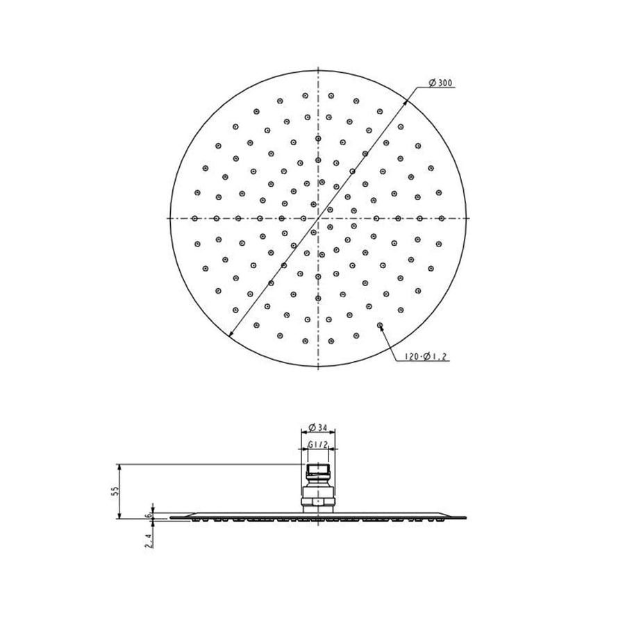 Ufo hoofddouche rond 30 cm chroom