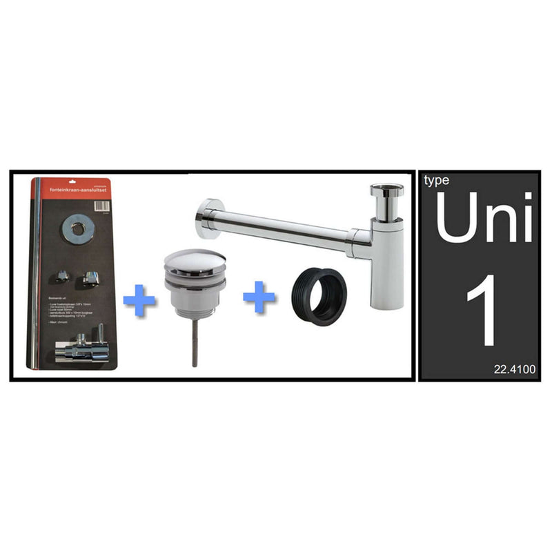 Uni-1 fontein- en wastafelaansluitset met sifon chroom