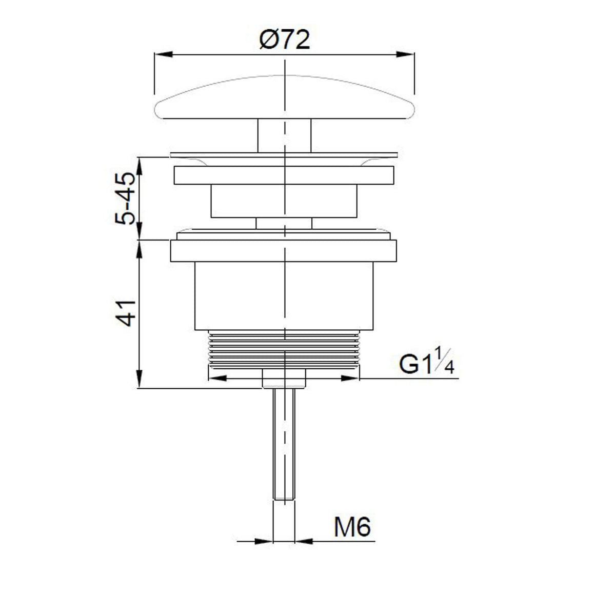 Wiesbaden UniMatch open afvoerplug 5/4'' geborsteld messing PVD - technische tekening