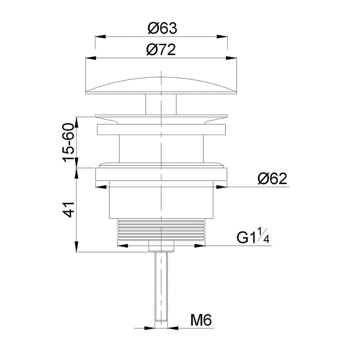 Wiesbaden UniMatch open afvoerplug 5/4'' geborsteld staal - technische tekening