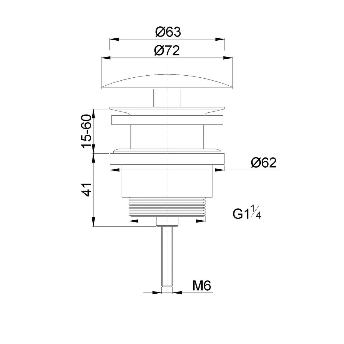 Wiesbaden UniMatch open afvoerplug 5/4'' geborsteld staal - technische tekening