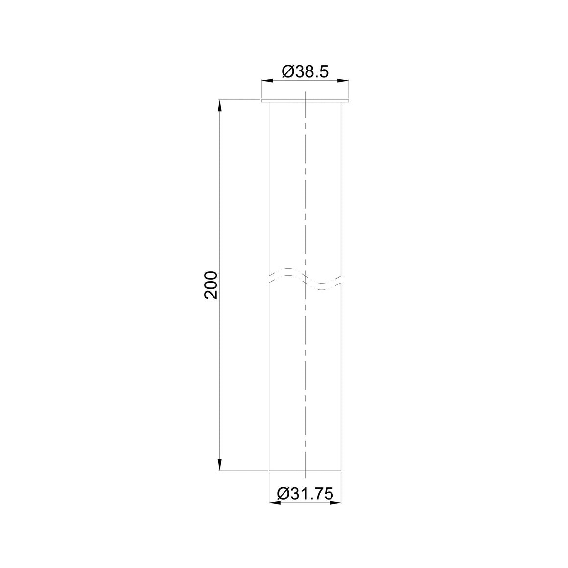 UniMatch sifon verlengbuis 20 cm met kraag geborsteld messing PVD