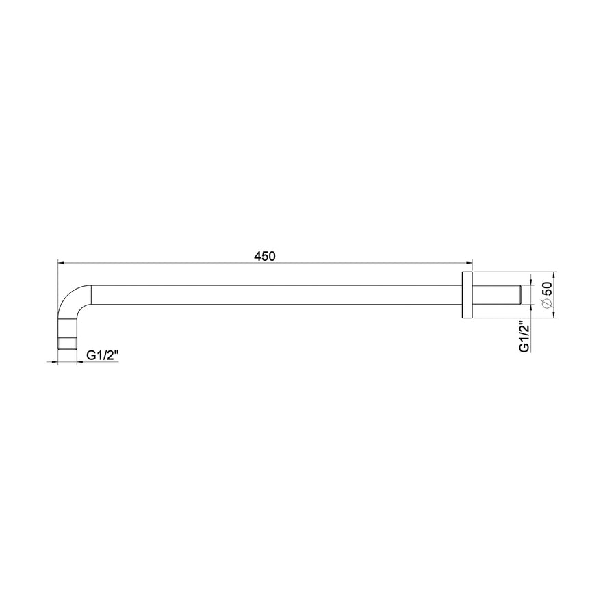 Caral Ronde Courbée Bras de Douche Wiesbaden Support Mural 45 cm Mat Noir