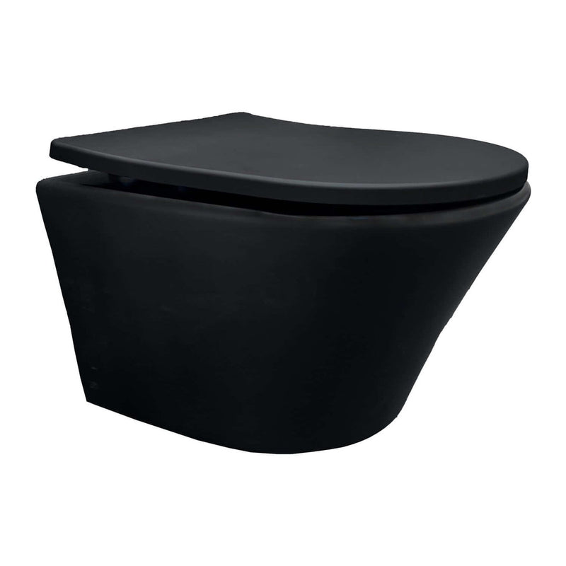 Vesta Junior wandcloset rimless verkort Shade slim toiletzitting softclose en quick release mat zwart