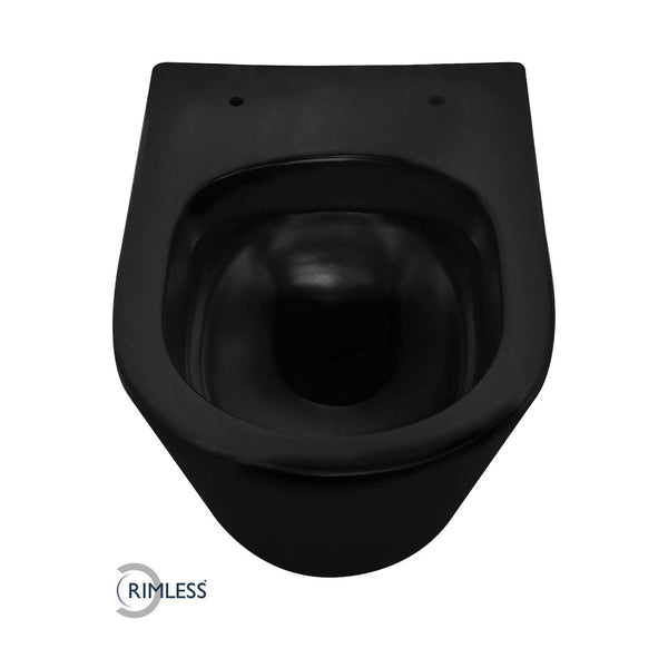 Vesta Junior Wandtoilet Wiesbaden Randloos 47 Cm in Mat Zwart (Exclusief Zitting)