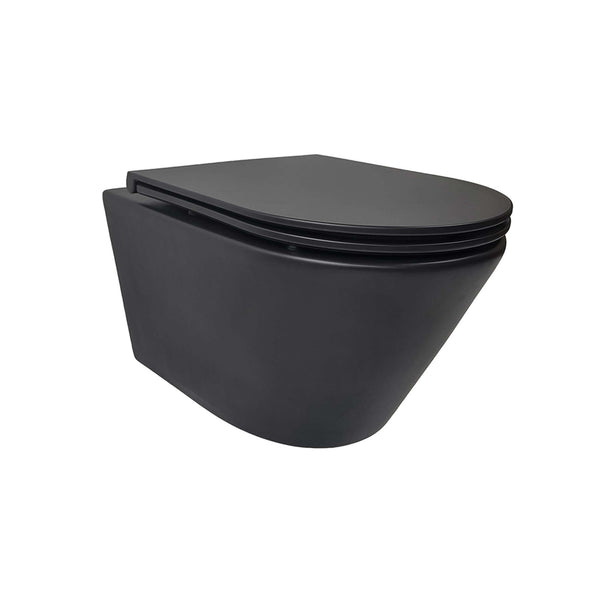 Vesta randloos wandtoilet Wiesbaden in matzwart met Flatline toiletbril Soft Close en snelsluiting