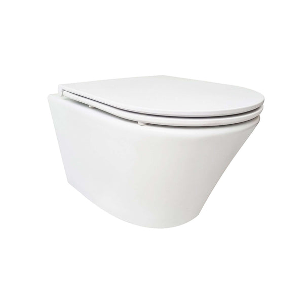 Vesta Randloos Wandtoilet Wiesbaden met Flatline Toiletbril Soft Close en Quick Release Mat Wit