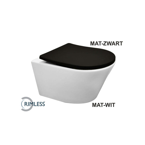 Vesta wandcloset rimless mat wit met Shade slim toiletzitting softclose en quick release mat zwart