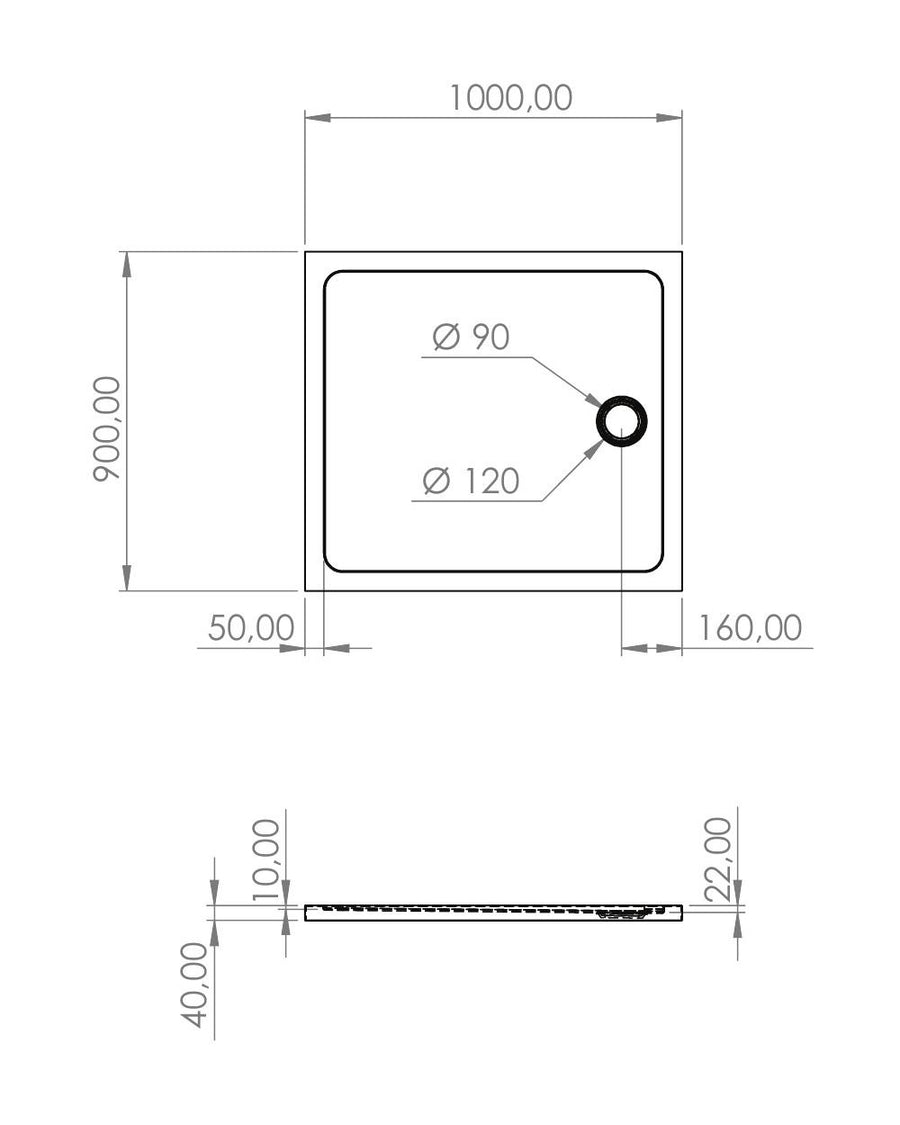 ALONI SWC-50506 douchebak 100x90 technische tekening zonder logo