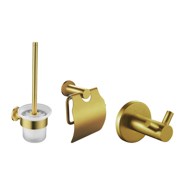 Aloni toiletaccessoireset 3-delig geborsteld goud – toiletborstel, toiletrolhouder en haak