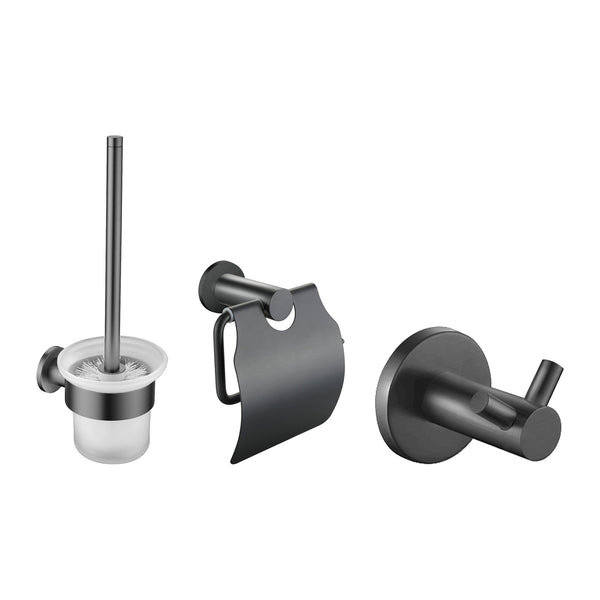 Aloni toiletaccessoireset 3-delig gunmetal – toiletborstel, toiletrolhouder en haak
