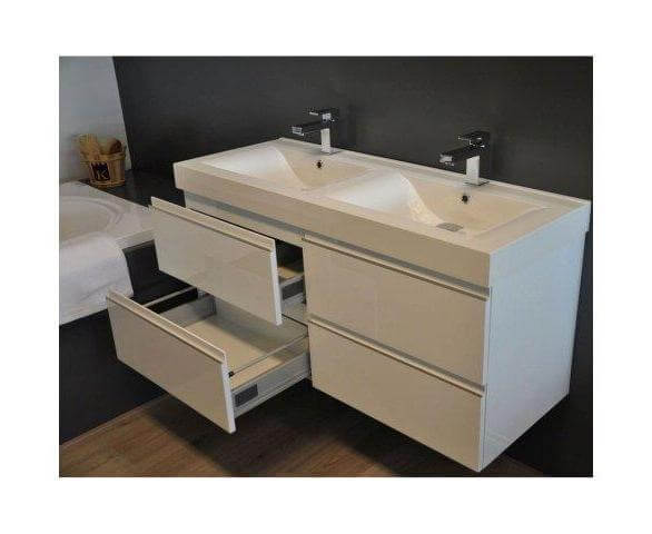 Sigid Badezimmermöbelset Wiesbaden 120x46x58 cm MDF Hochglanz Weiß (2 Wasserhahnbohrungen, 4 Schubladen)