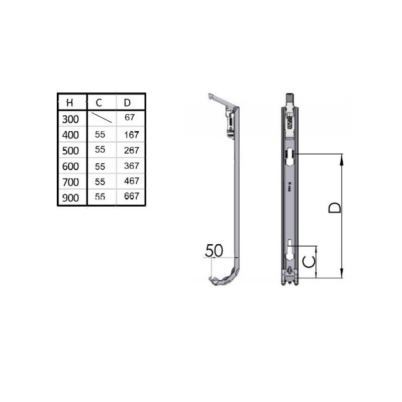 BELRAD J-console H600 technische tekening BLR322