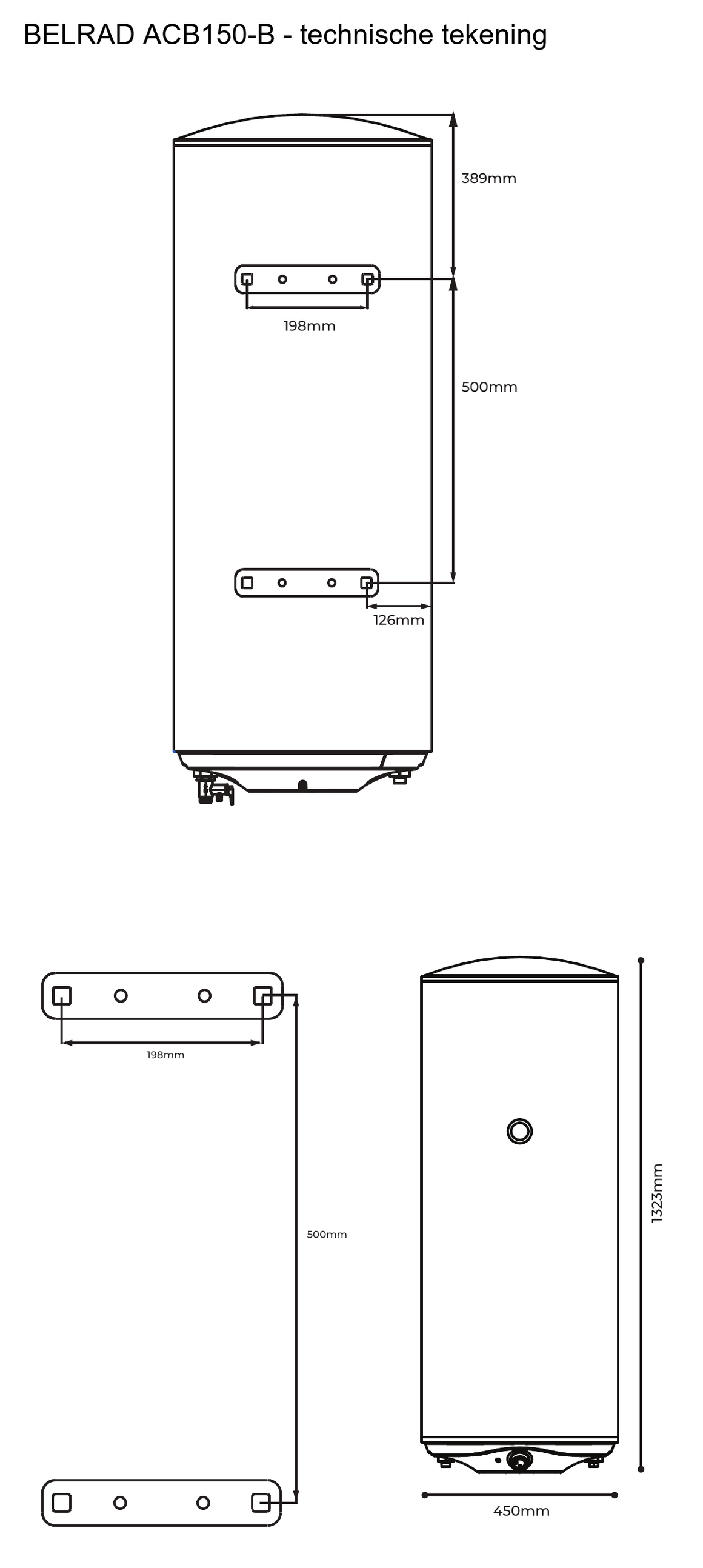 Belrad ACB150-B 150 liter - technische tekening #inhoud_150-liter