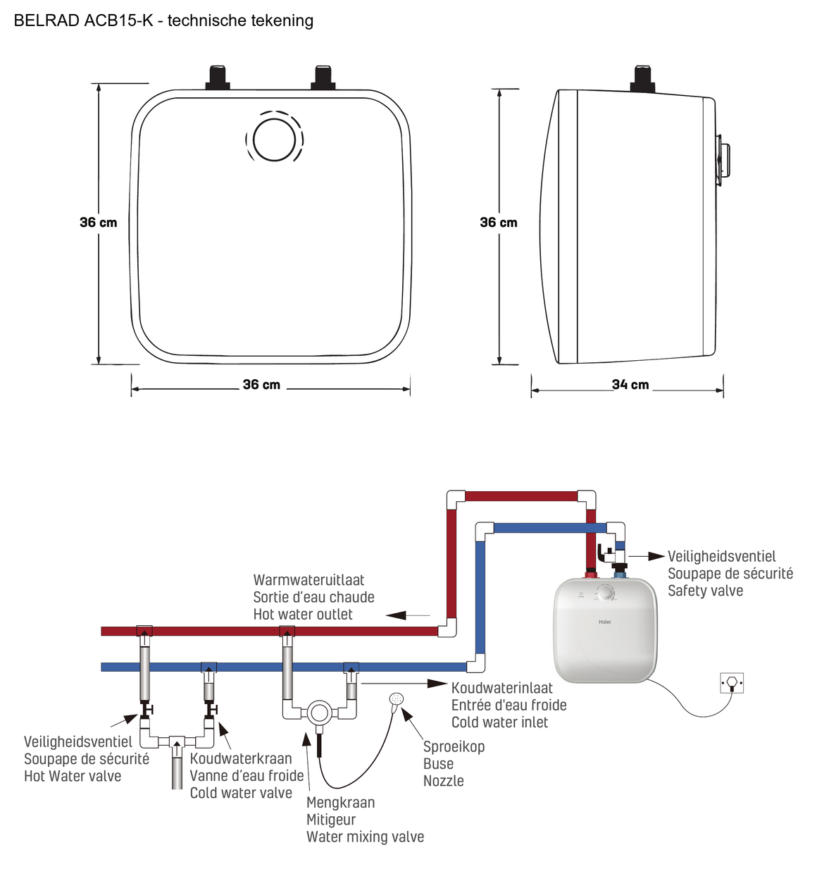 Belrad ACB15-K 15 liter - technische tekening #inhoud_15-liter