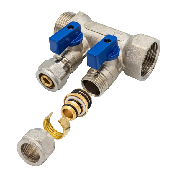 Belrad Verdeler met Bolkraan MV-1" 2 × 16 Blauw