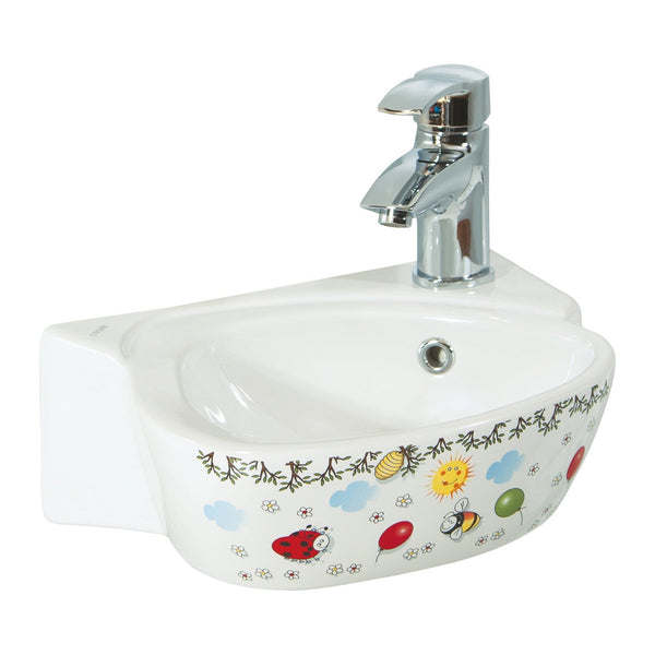 Creavit Kids Hoekfontein - met overloop - 1 Kraangat - 38×30×12 cm - Glanzend Wit/multi