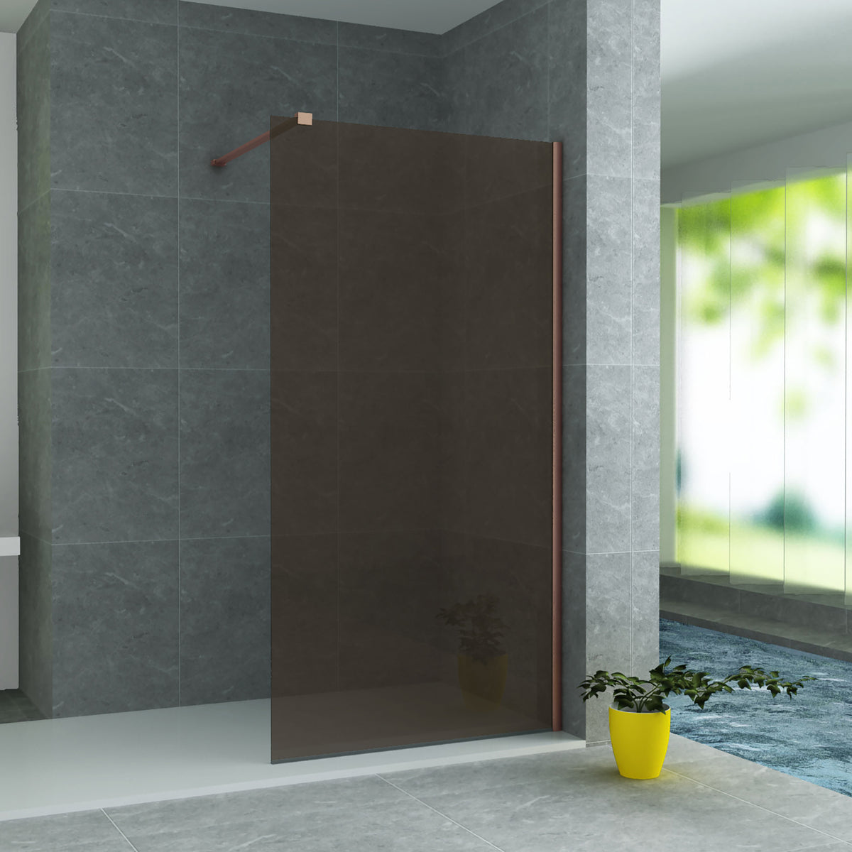 ALONI DOUCHEWAND CHAMPAGNE MET KOPEREN PROFIEL 8MM (90X200CM)