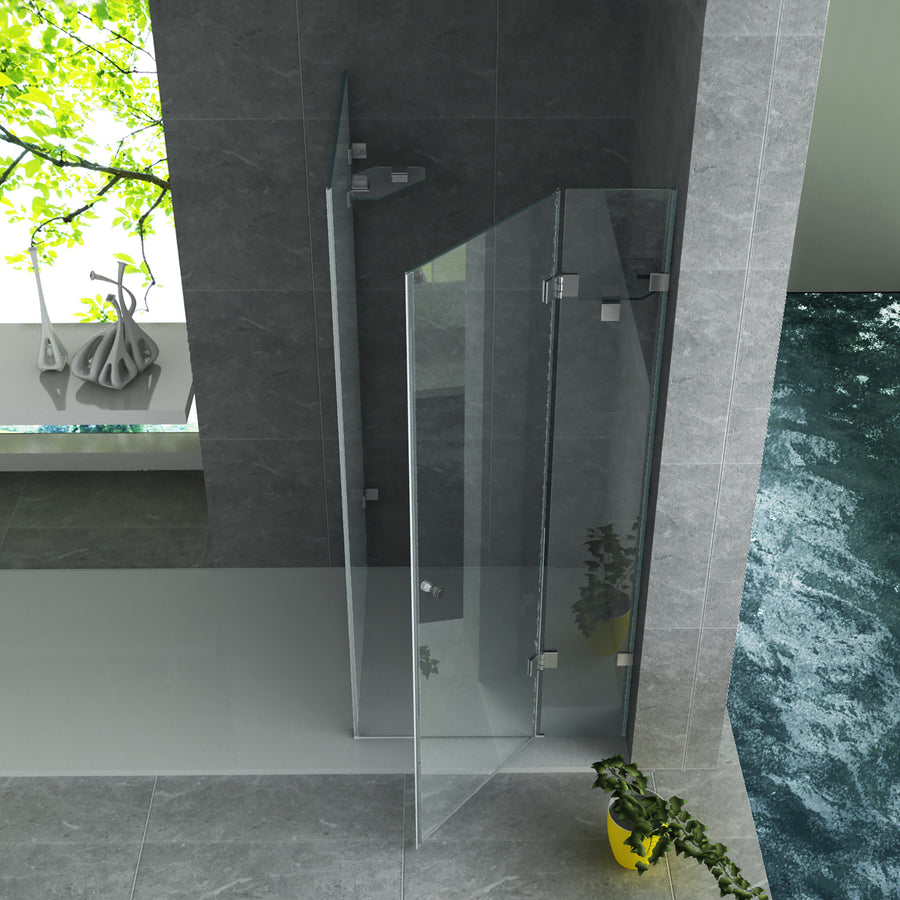 ALONI Douchecabine met Draaideur, Vast Wandje en Zijwand - met ANTI-kalk Behandeling - Omkeerbaar - 8MM Veiligheidsglas - 80X80X195 Cm - Chroom - helder glas
