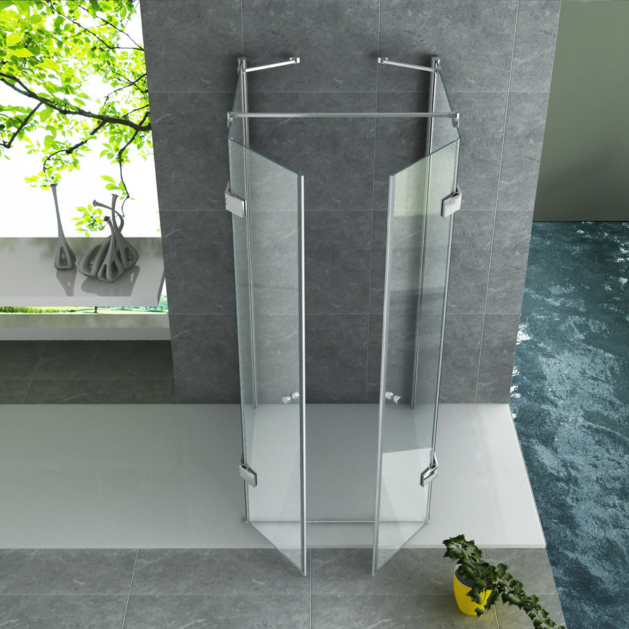 ALONI Douchecabine U-opstelling met 2 draaideuren en 2 Zijwanden - met ANTI-kalk Behandeling - 8MM Veiligheidsglas - 90X90X195 Cm - Chroom - helder glas