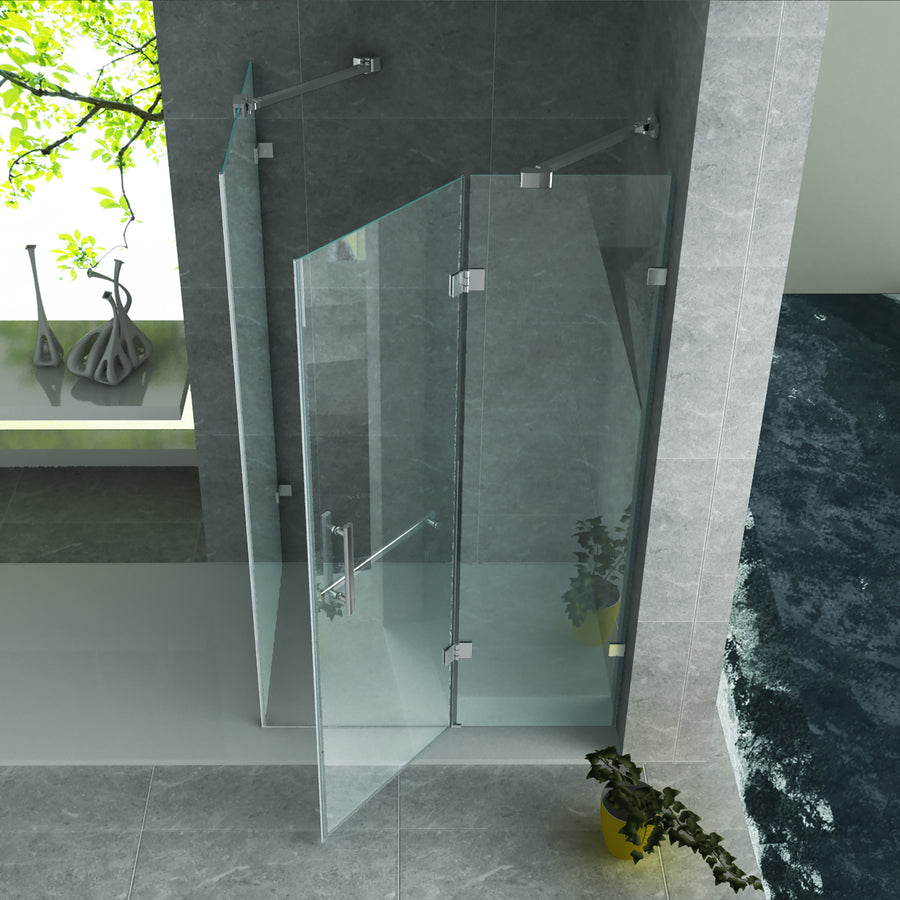 ALONI Douchecabine met Draaideur, Vast Wandje en Zijwand - met ANTI-kalk Behandeling - Omkeerbaar - 8MM Veiligheidsglas - 80X120X195 Cm - Chroom - helder glas