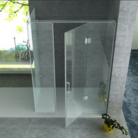 ALONI DOUCHECABINE MET DRAAIDEUR, 2 VASTE WANDJES EN ZIJWAND - MET ANTI-KALK BEHANDELING - OMKEERBAAR - 8MM VEILIGHEIDSGLAS - 90X120X195 CM - CHROOM - HELDER GLAS